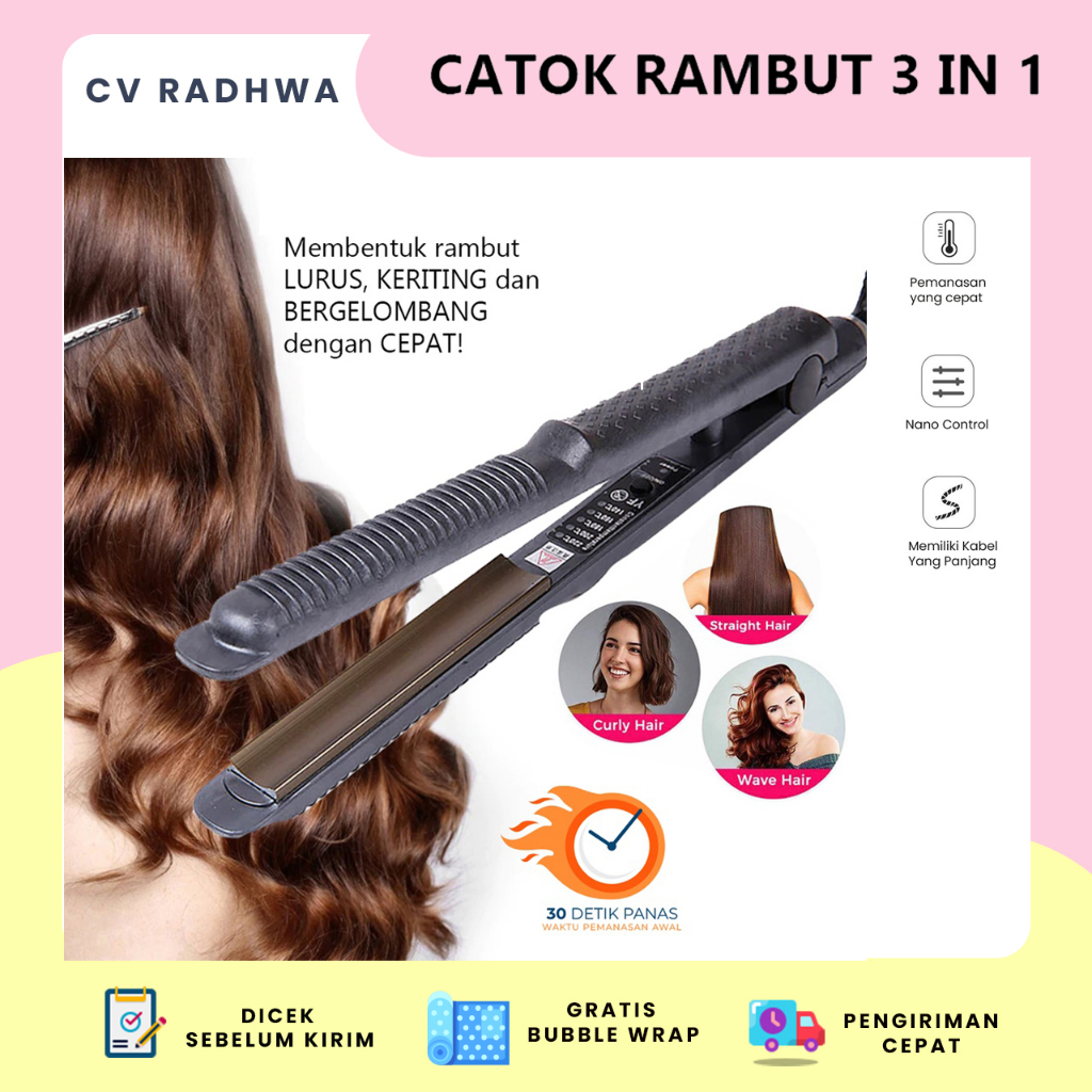 Catokan Rambut Curly Wave Keriting 3 in 1 - Catok Pelurus Rambut