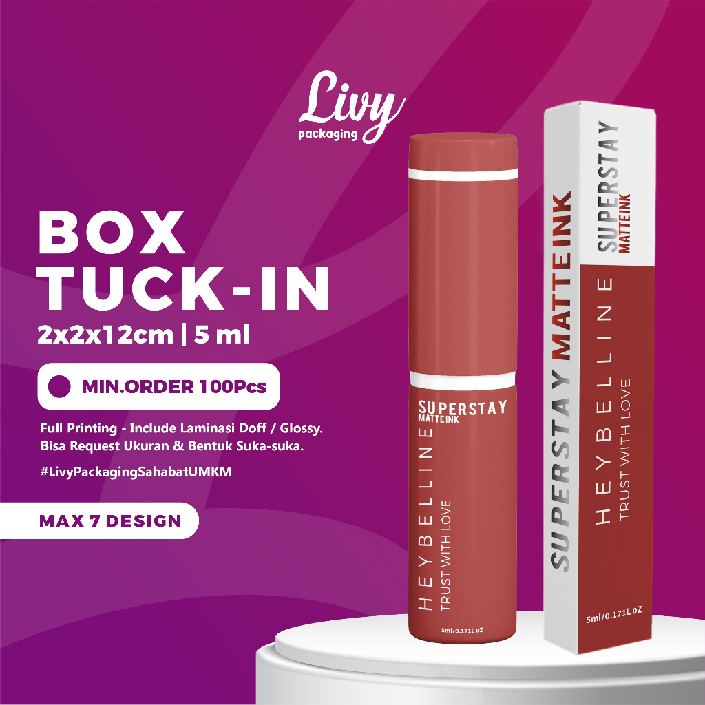 Livy Packaging - Cetak Kemasan Box Packaging Lipstick Kardus Custom Full Print Ukuran 2x2x12cm