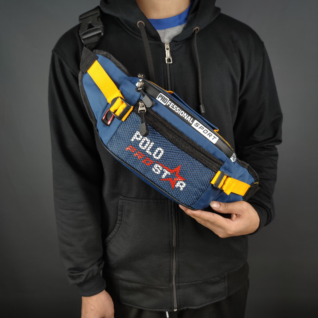 hot tas pria waistbag bahan nilon parasut waterproof polo prostar tas selempang bahu