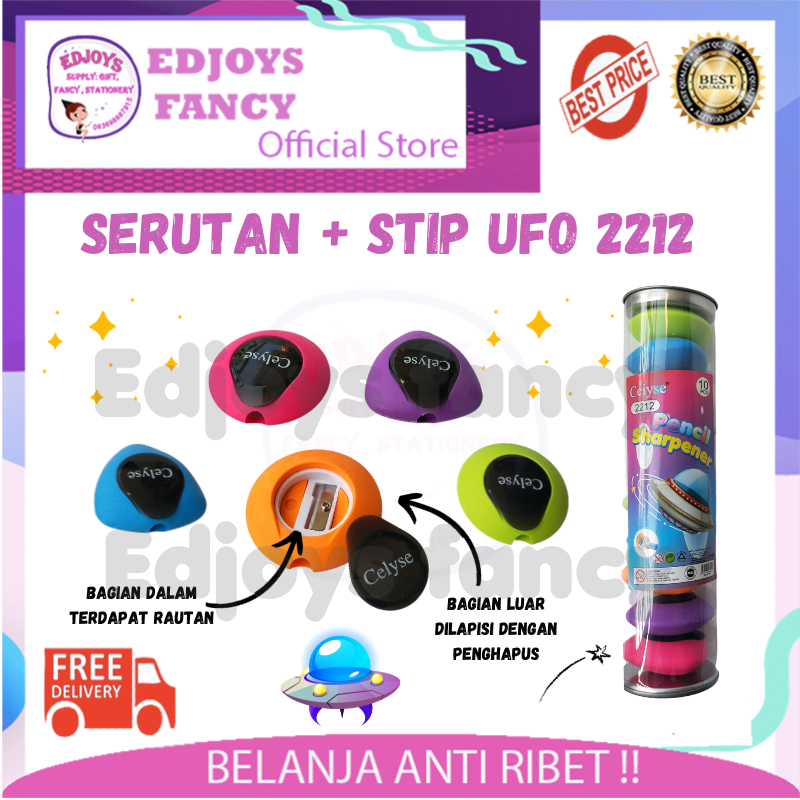 

Serutan pensil aesthetic dan penghapus unik rautan 1 set eraser super lucu pencil sharpener dengan karakter ufo 2212 (10)