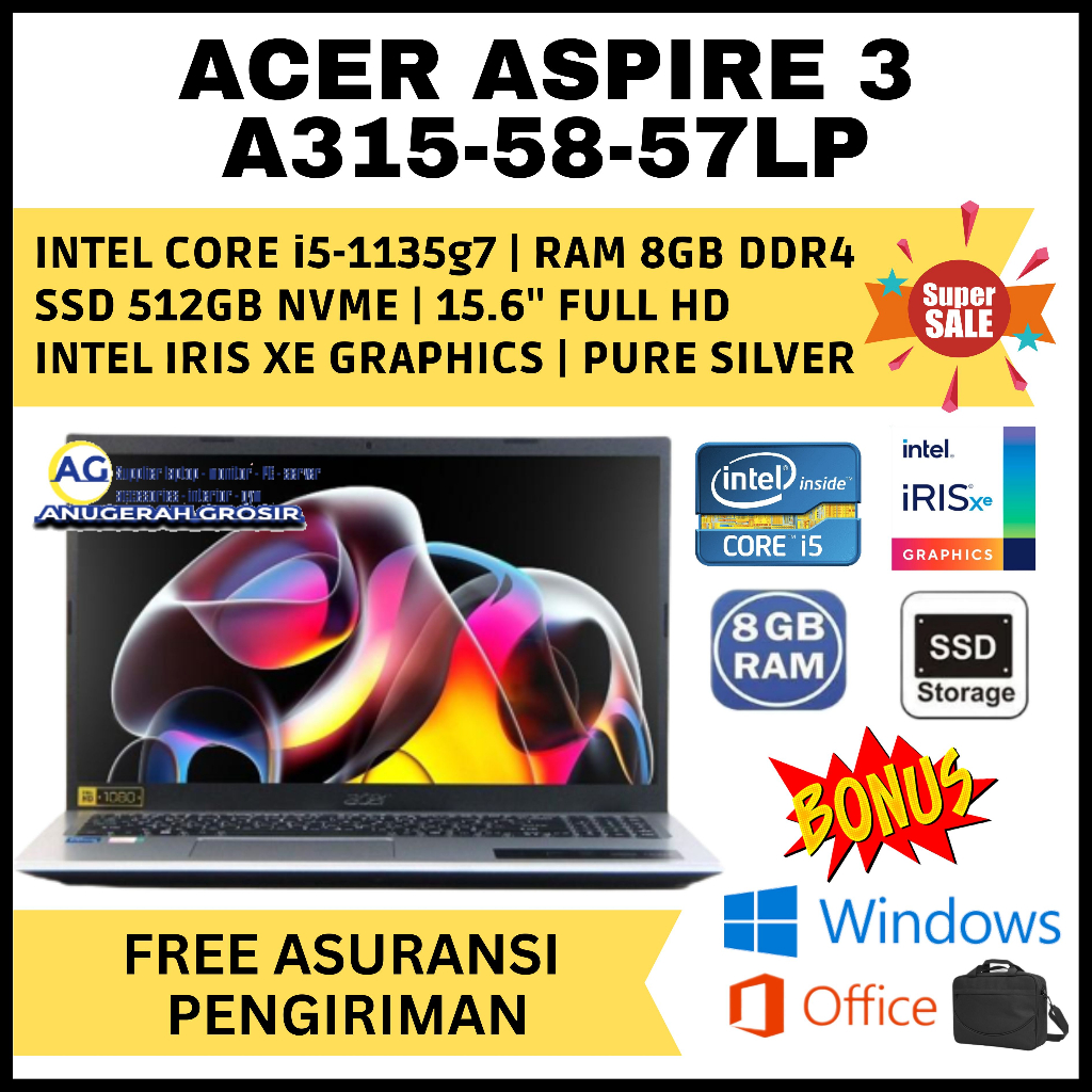 Laptop Acer Aspire 3 A315-58-57lp Core I5-1135g7 Ram 8gb Ssd 512gb 15.6" Full Hd