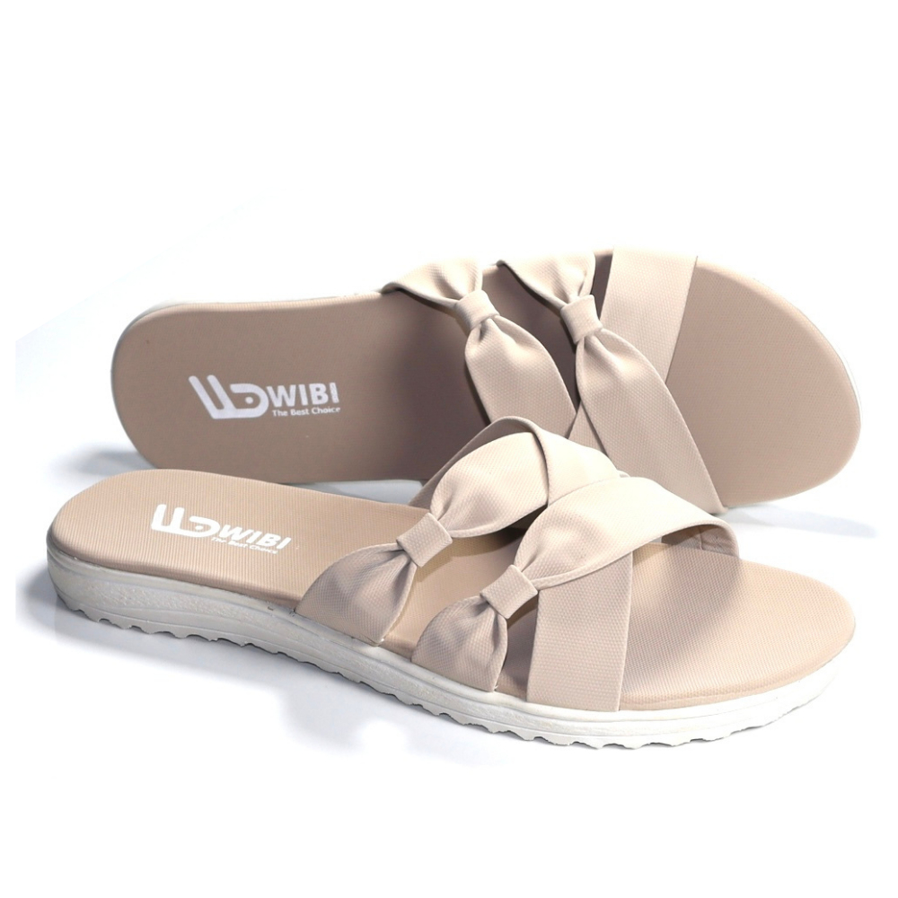 MOJAVA x WIBI Sandal Casual Selop Pita Wanita Kekinian Wibi W03-02 Cream