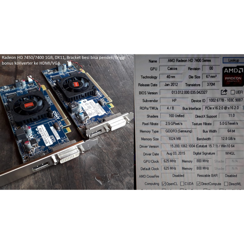 VGA radeon hd 7400 radeon hd 7450 hd 8490 hd 6450 valorant PUBG bisa vga 1GB DX11