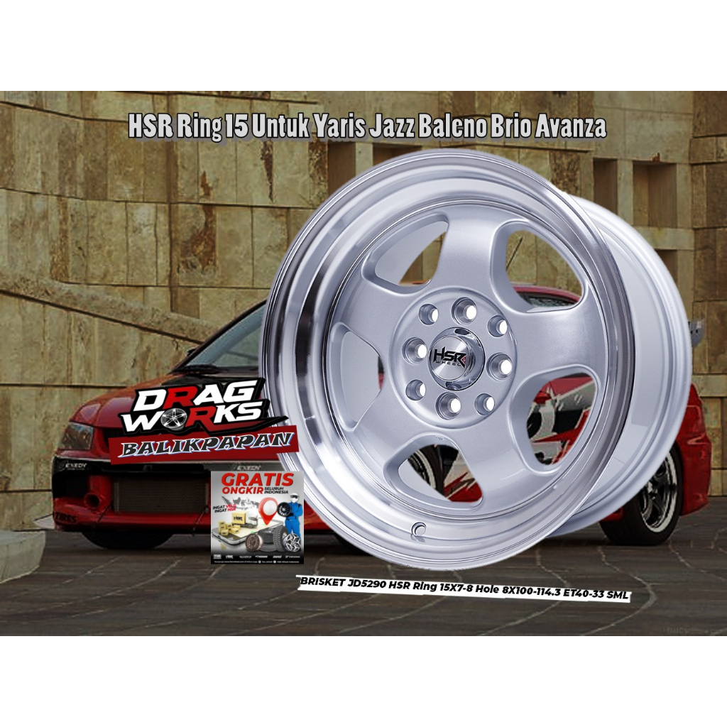 Velg Mobil Racing Ring 15 Pelek HSR Brisket R15 Celong Lubang 4 Silver Model Palang 5 , untuk Ayla B