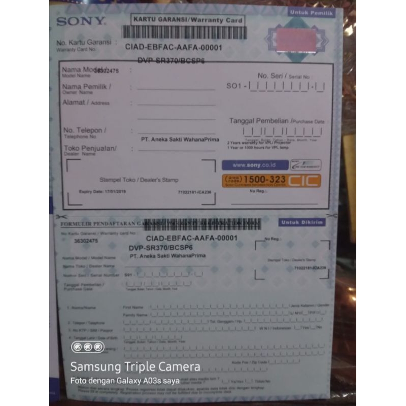 PS5 PS4 Kartu Garansi Warranty Card SONY Resmi Indonesia