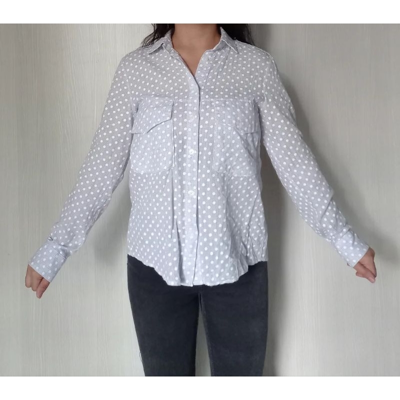 Kemeja korea wanita motif polkadot