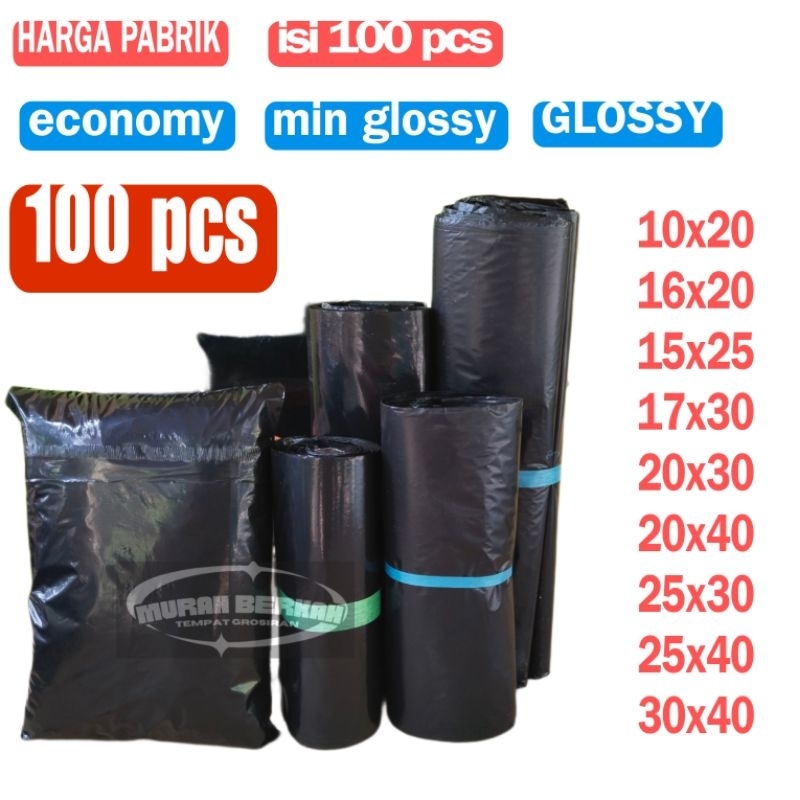 

Plastik Packing Baju Polymailer Hitam Economy Semi Glosy PE ori isi 100 pcs