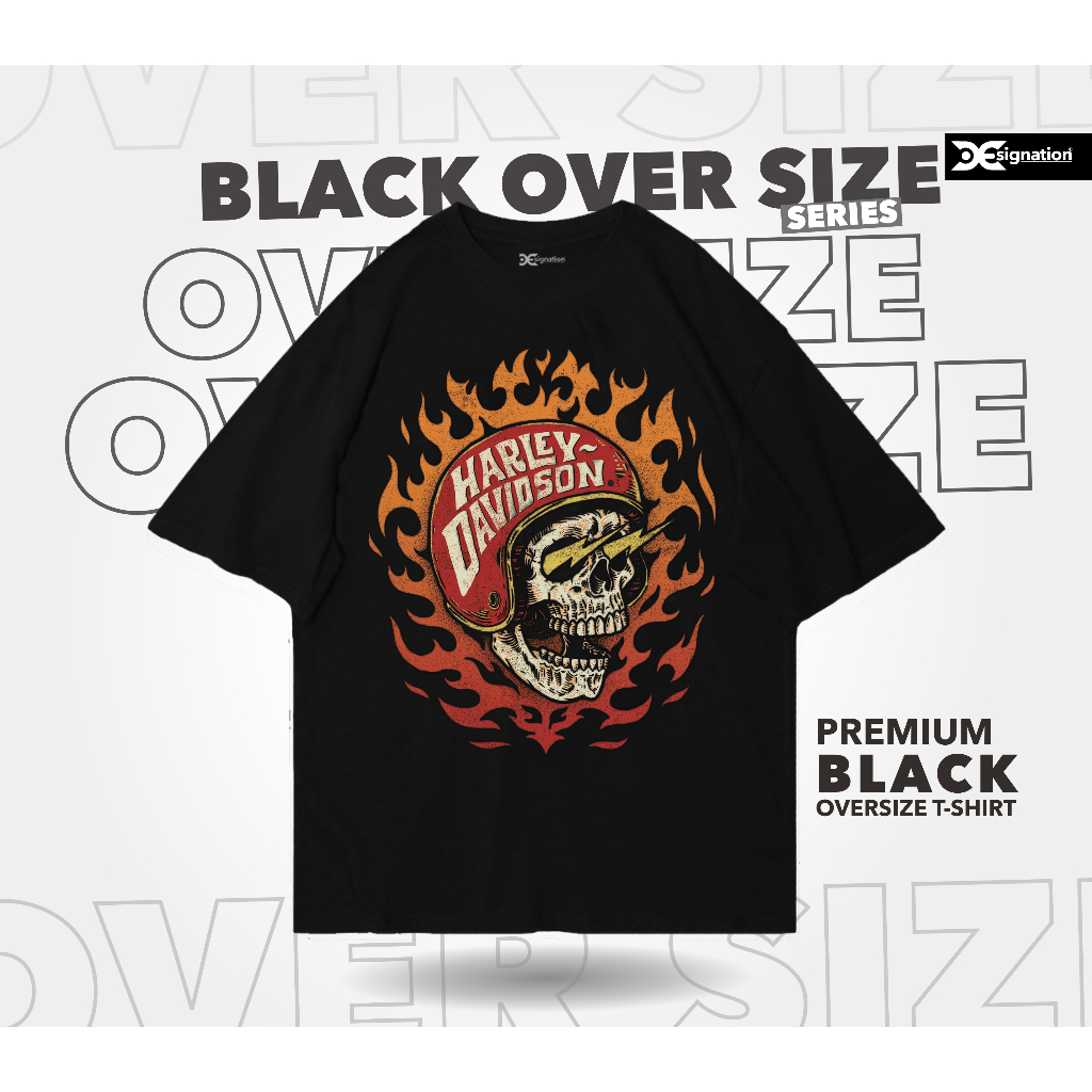 Designation - Kaos HARLEY DAVIDSON Oversize Black Cotton Combed 24s / Tshirt MOTOR RIDING STREET Sty