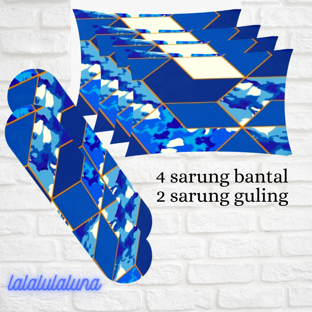 Sarban sargul isi 6pcs 4 sarung bantal dan 2 guling motif marble bahan katun halus