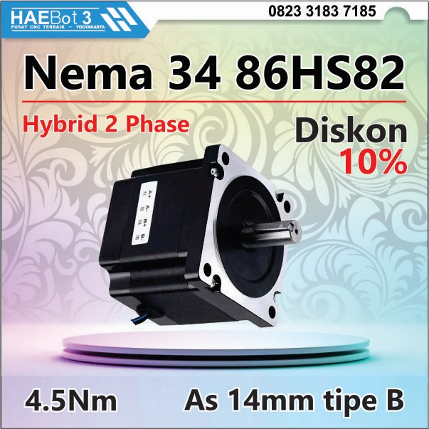 [HAEBOT 3] Motor Stepper Nema 34 Nema34 86HS82 4.5Nm 4.5A as 14mm CNC 82mm Bipolar 2 Phase Fasa Lase