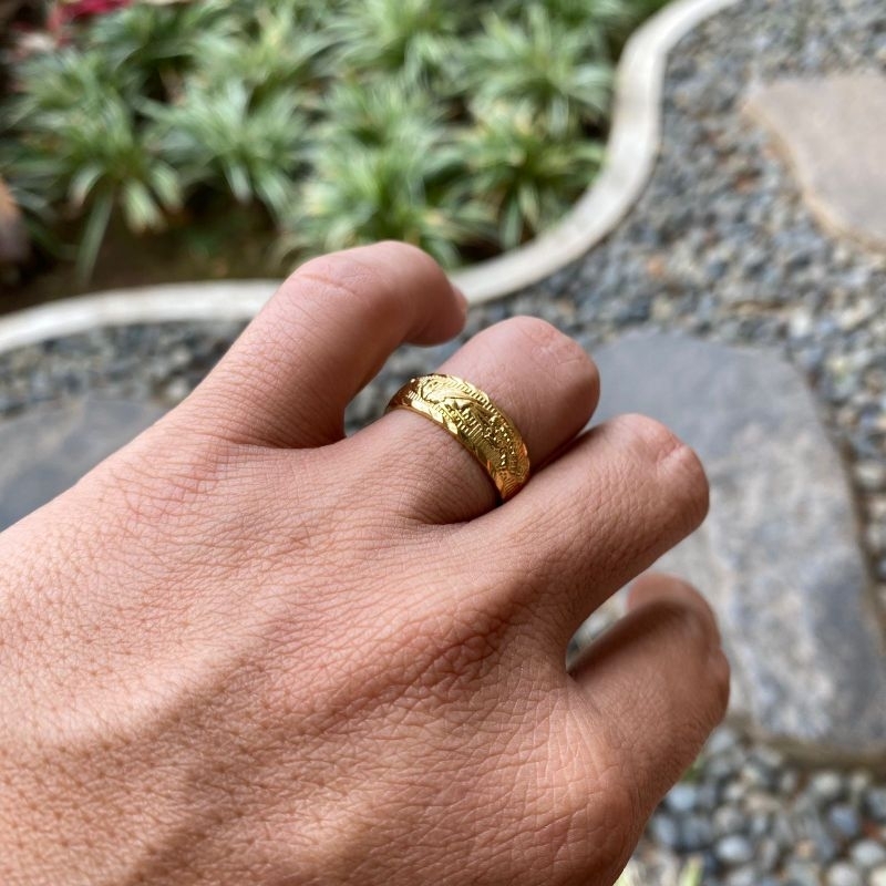 RK Cincin Corak Naga Cincin Corak Burung Ponix Gold /Cincin Pria Wanita Mewah Chines Zhodiac