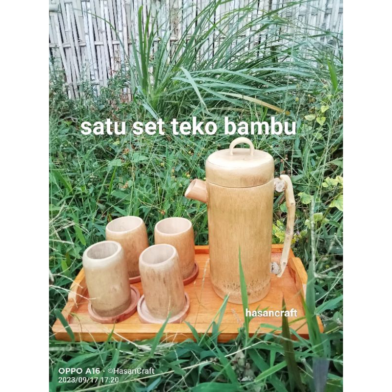 satu set gelas bambu satu set gelas teko