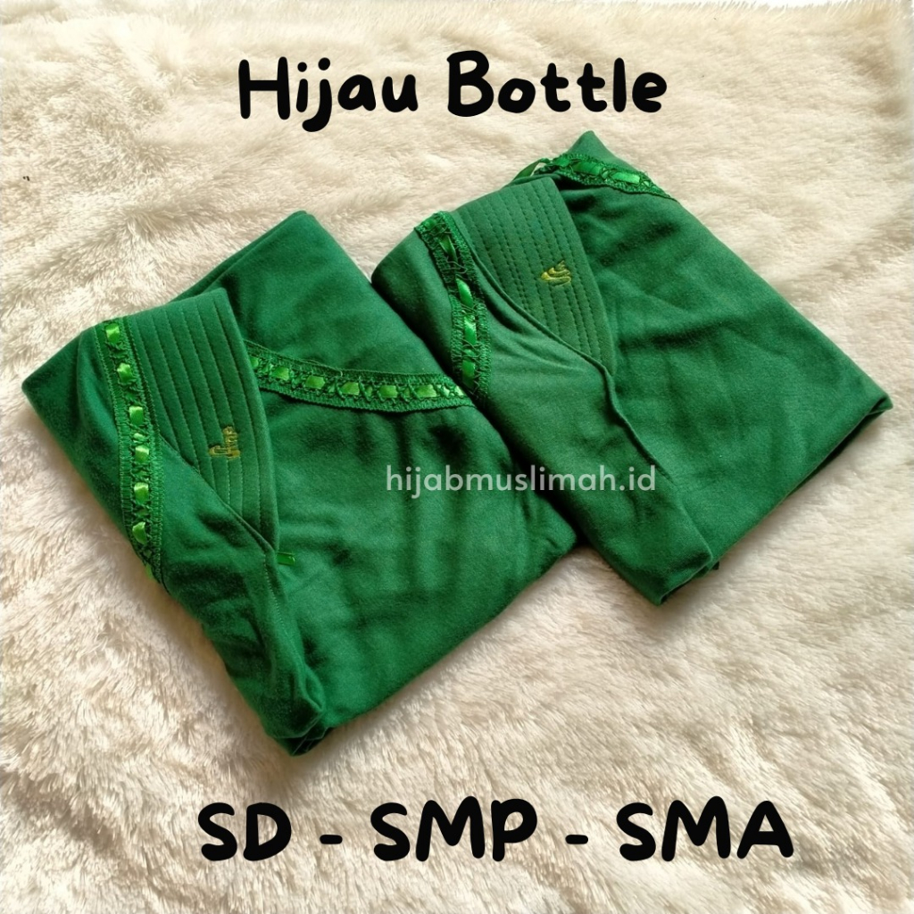 Jilbab Serut Sekolah Anak Jilab Sekolah Hijau Botol Pita PAUD TK SD SMP SMA By Hijabmuslimah