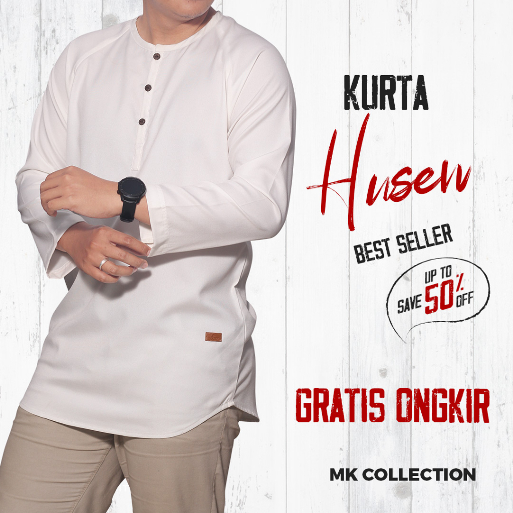 Koko Kurta Premium Pria Dewasa Mirip BHS Putih Lengan Panjang KMS18