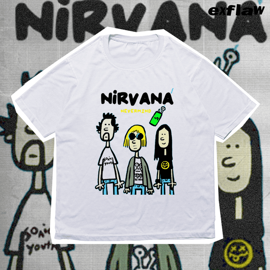 KAOS BAND NIRVANA KURT COBAIN KARTUN CARTOON T SHIRT BOOTLEG MUSIK UNISEX