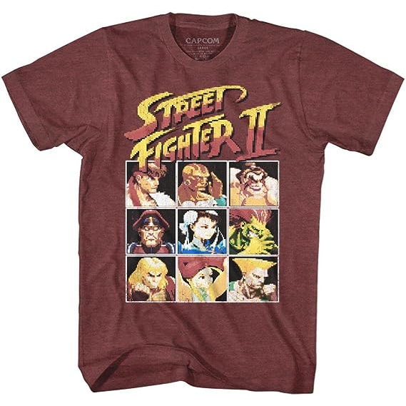 KAOS Street Fighter 8Bit Vintage Maroon Heather Adult T-Shirt Tee