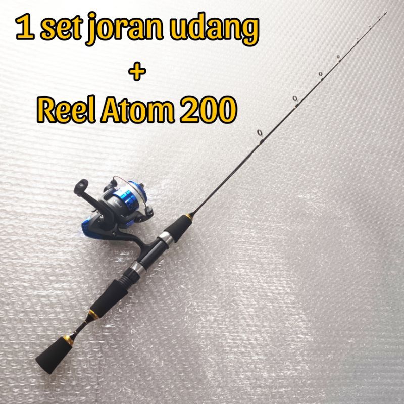 bonus senar satu set joran ajiro udang ultralight fiber solid padat reel atom 100 120 135 150 cm