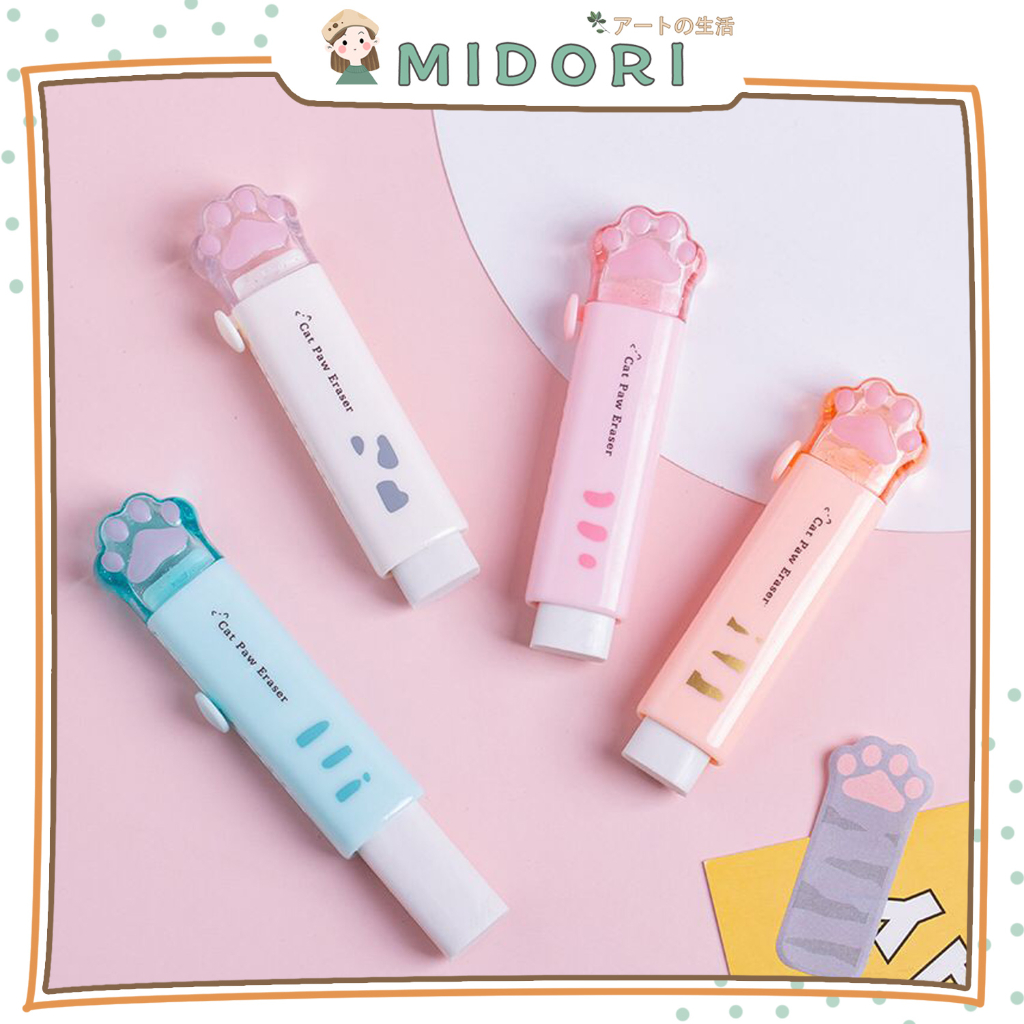 

[MIDORI] 1Pcs CAT PAW ERASER Rectractable Penghapus Pensil Karet Mekanik Refil Korean - F0219