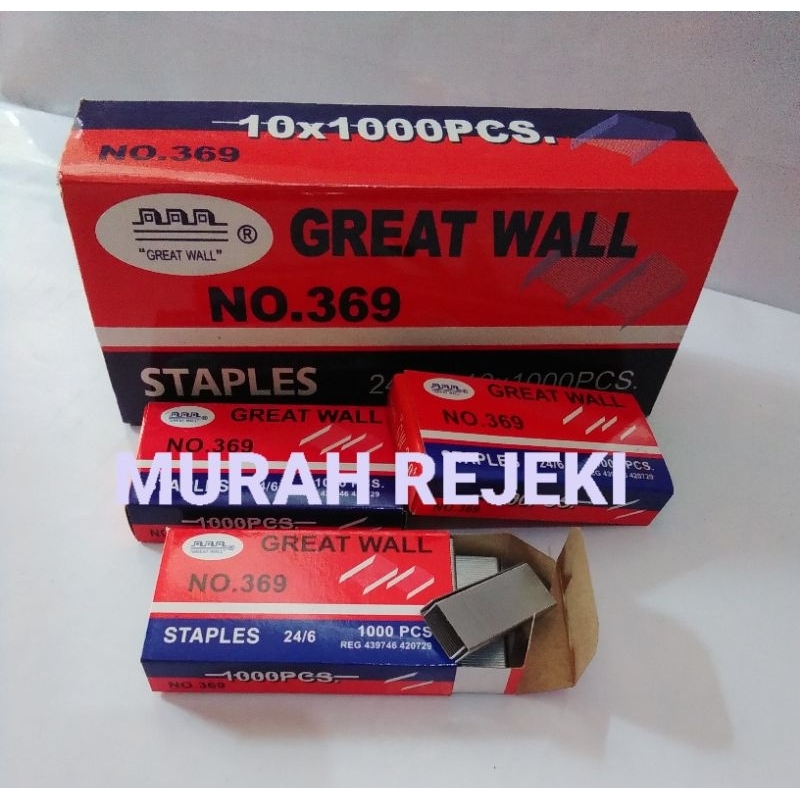 

Isi staples great wall besar no. 369 10×1000 PCS/ isi staples murah.