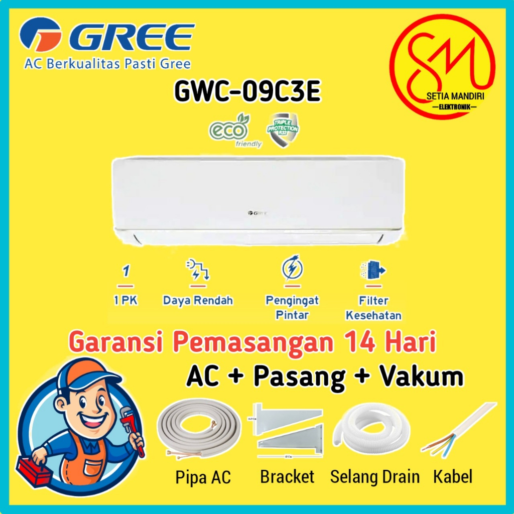 AC GREE DELUXE LOW WATT 1 PK - PUTIH 1PK - GWC-09C3E(S)