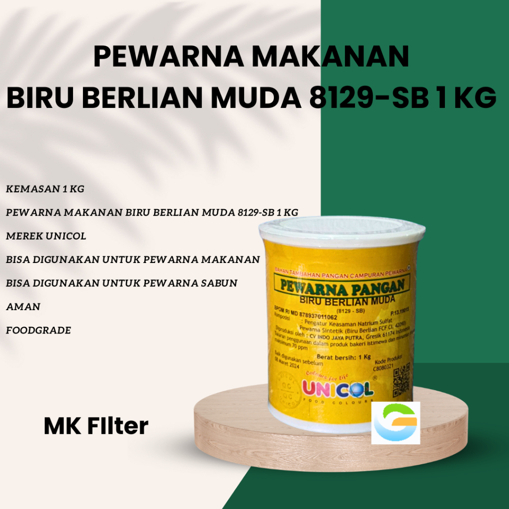 

Pewarna Makanan biru berlian muda 8129-SB Kg - UNICOL - Pewarna Sabun