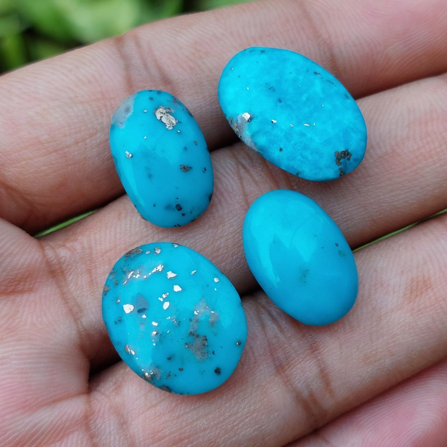 Batu Permata Natural Pirus Persia Asli Paket 4pcs Tembus Senter