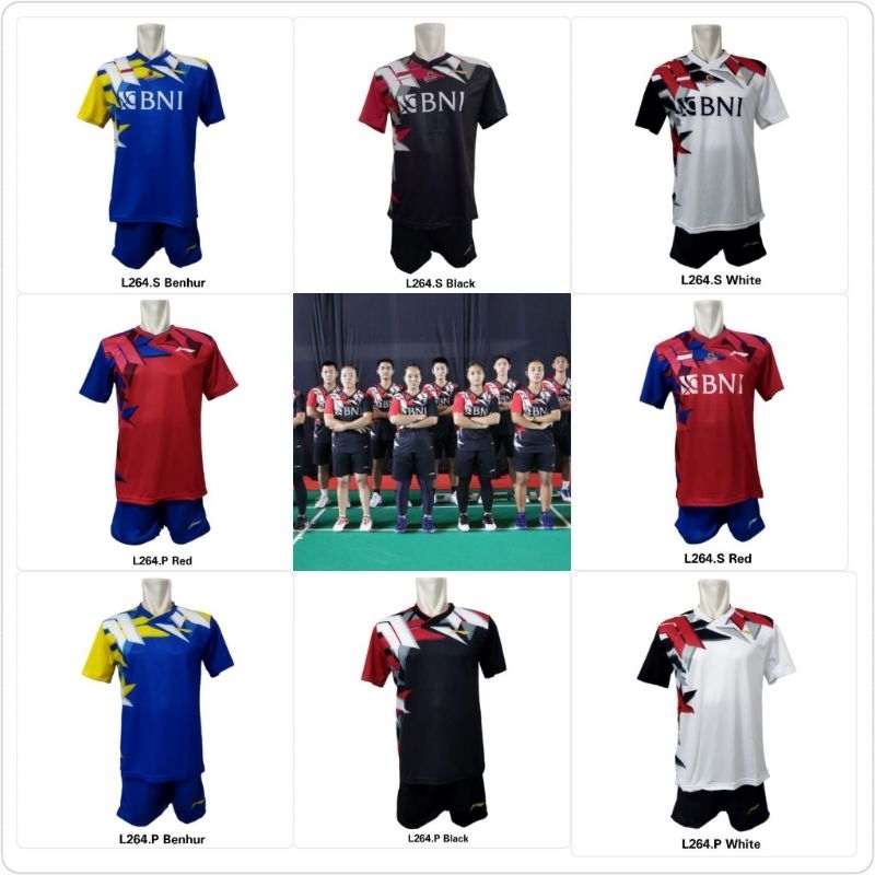 Setelan Badminton Dewasa L264 / Kaos Celana Bulutangkis / Setelan Bulutangkis Timnas Junior Indonesi