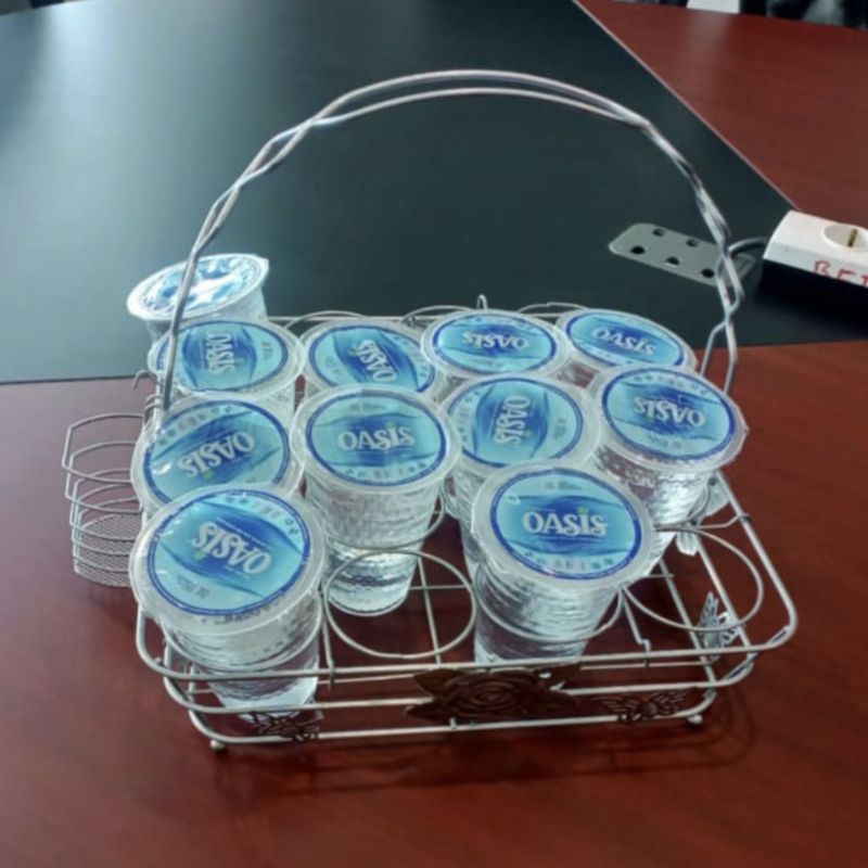 KERANJANG AQUA GELAS 16 LUBANG STAINLESS RAK TEMPAT AIR MINERAL CUP