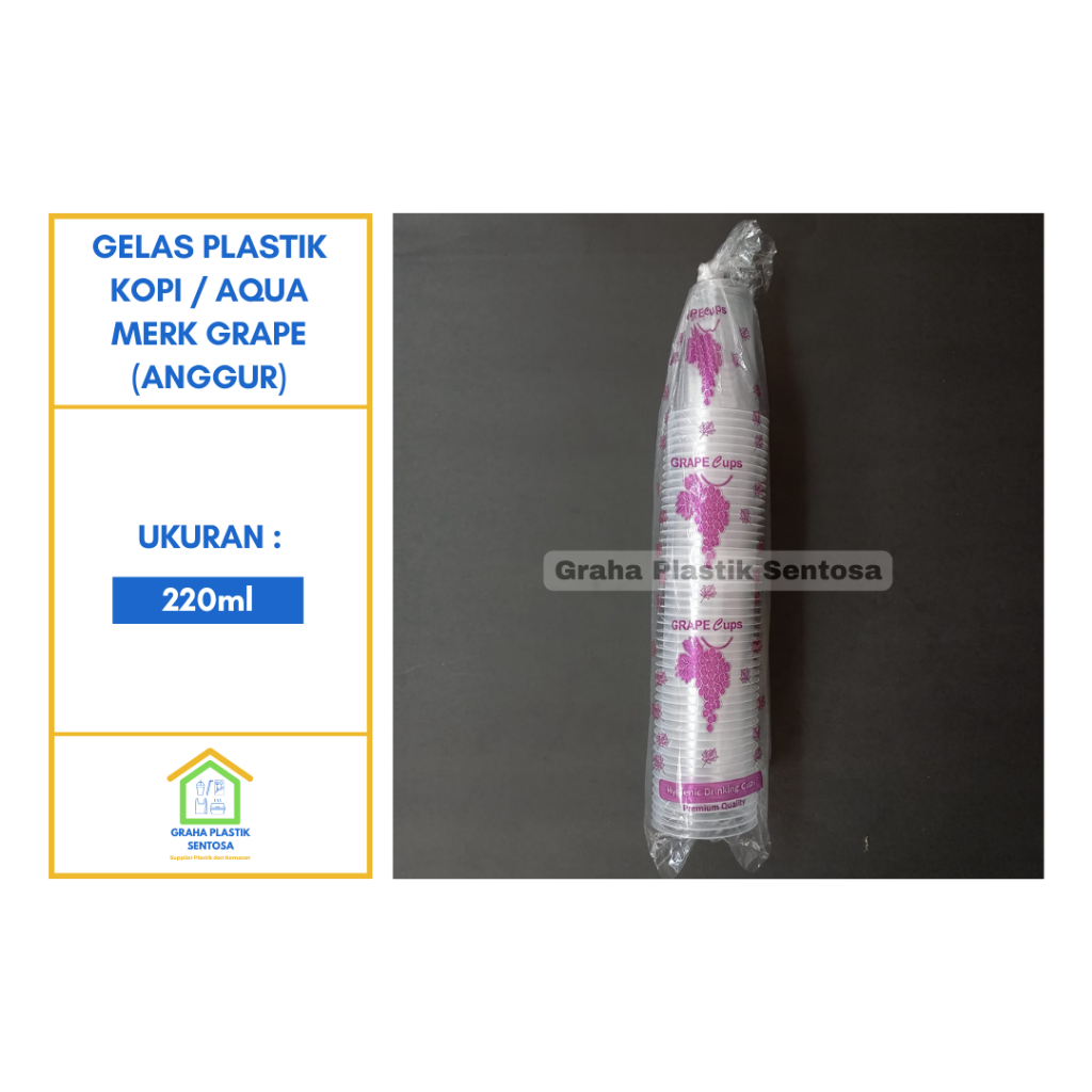 Gelas Plastik Kopi / Aqua Merk Grape Premium Ukuran 220ml