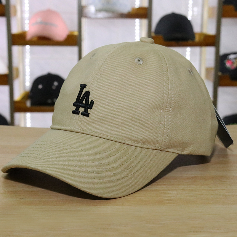 Topi Baseball Mlb Korea LA Los Angeles Dodgers Beige Black Small Logo Bordir Pria Wanita