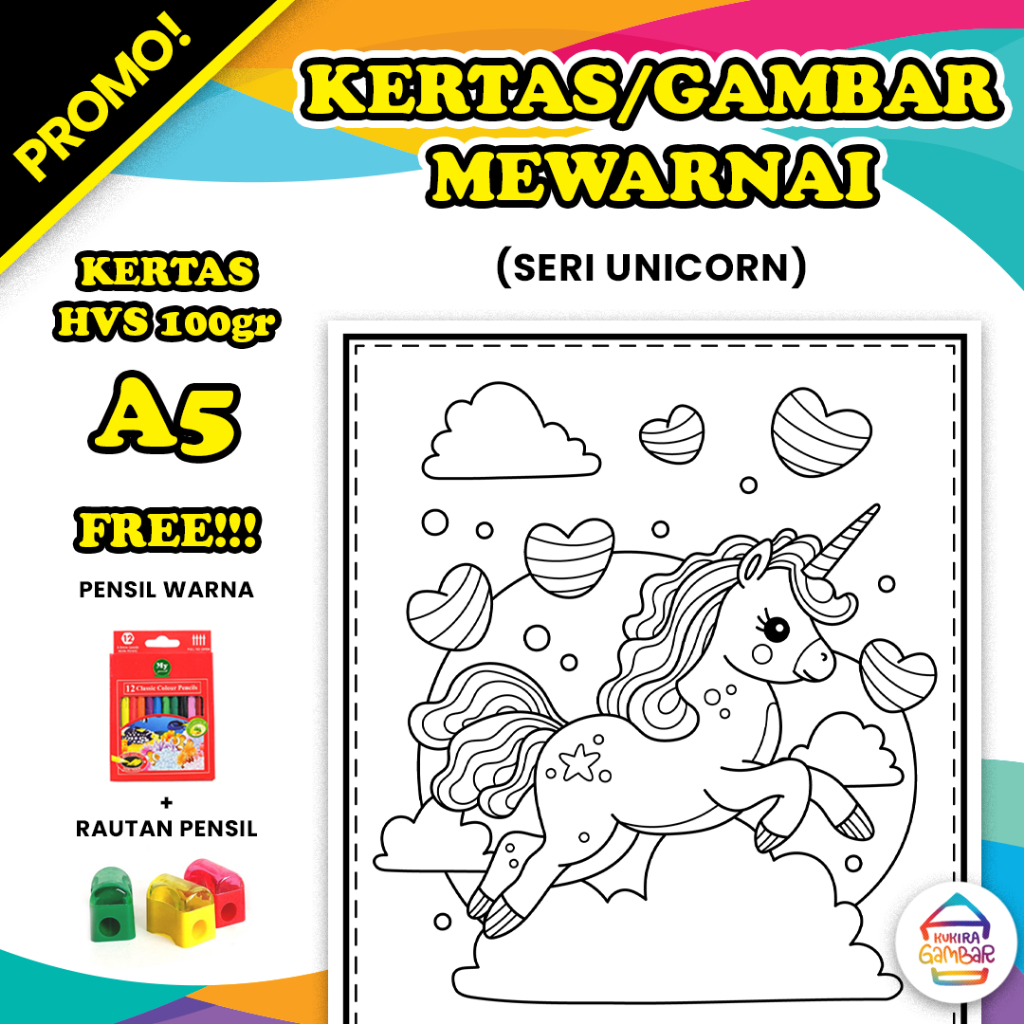 

Kertas Mewarnai / Gambar Mewarnai SERI UNICORN Untuk Anak PAUD TK SD HVS 100gr Bukan Buku Mewarnai
