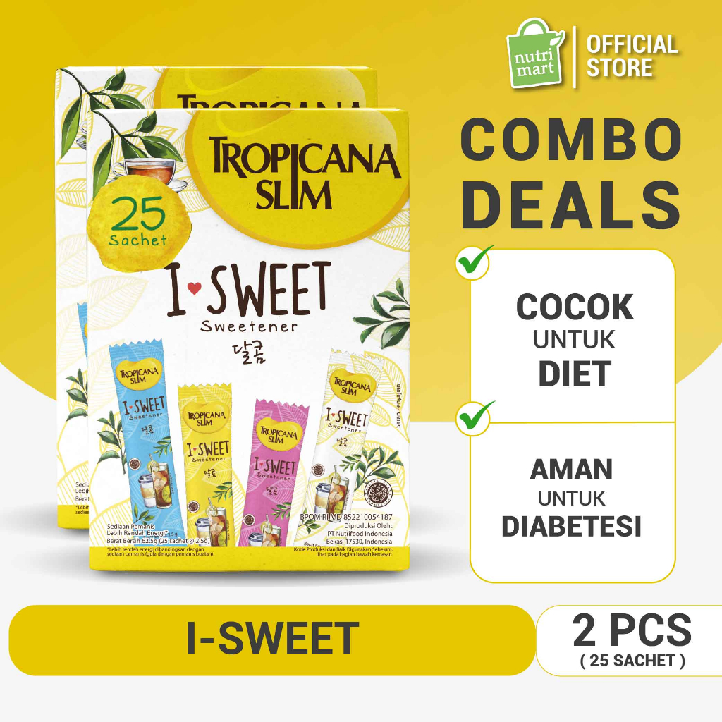 

Twin Pack - Tropicana Slim Sweetener I-Sweet 25 sachet - Pemanis untuk Bantu Batasi Gula