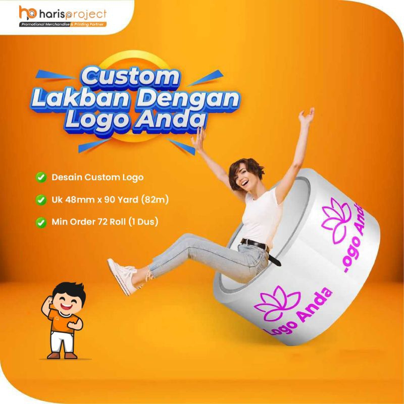 Custom Lakban Dasaran Bening 1 Warna Logo 72Pcs
