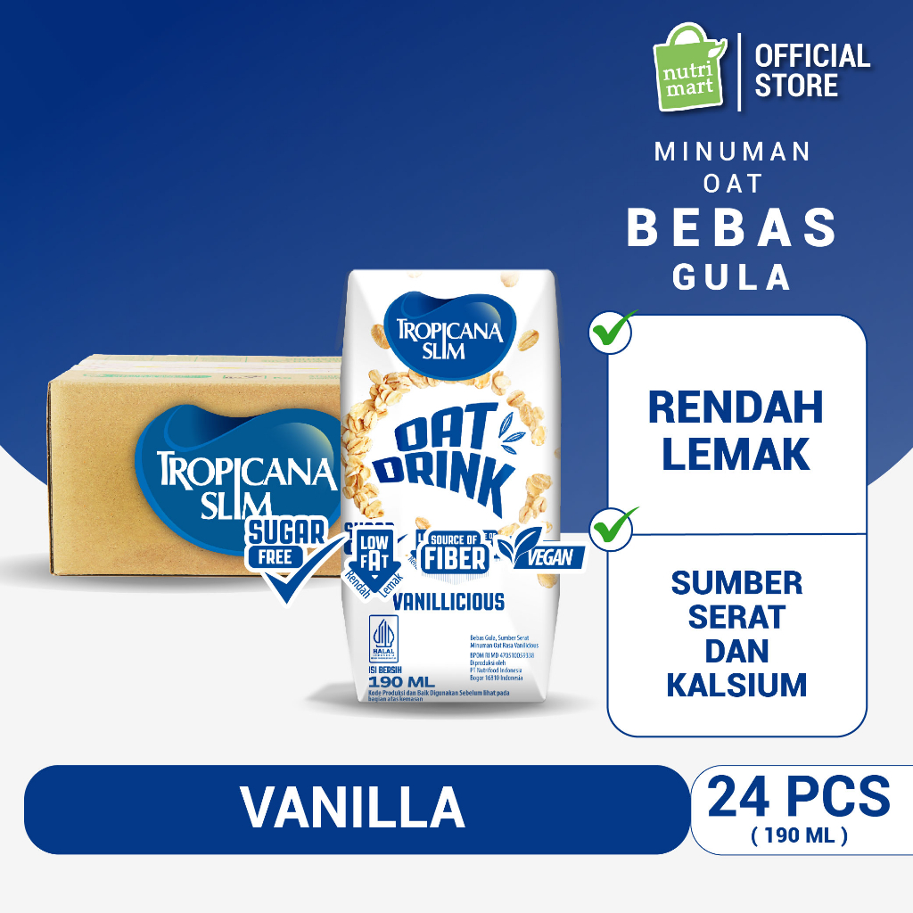 

1 Karton - Tropicana Slim Oat Drink 190 ml (RTD) 24 pcs - Minuman Oat Bebas Gula