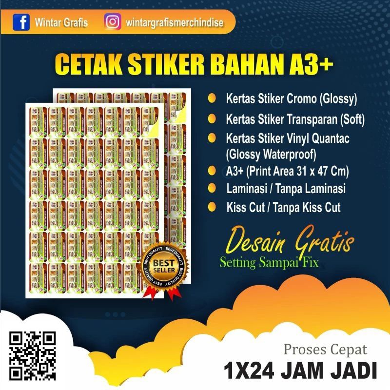 

[Wintar Grafis] CETAK STIKER KROMO | STIKER TRANSPARAN | STIKER VINYL | STIKER KISS CUT BAHAN A3+ | FREE DESAIN 100%