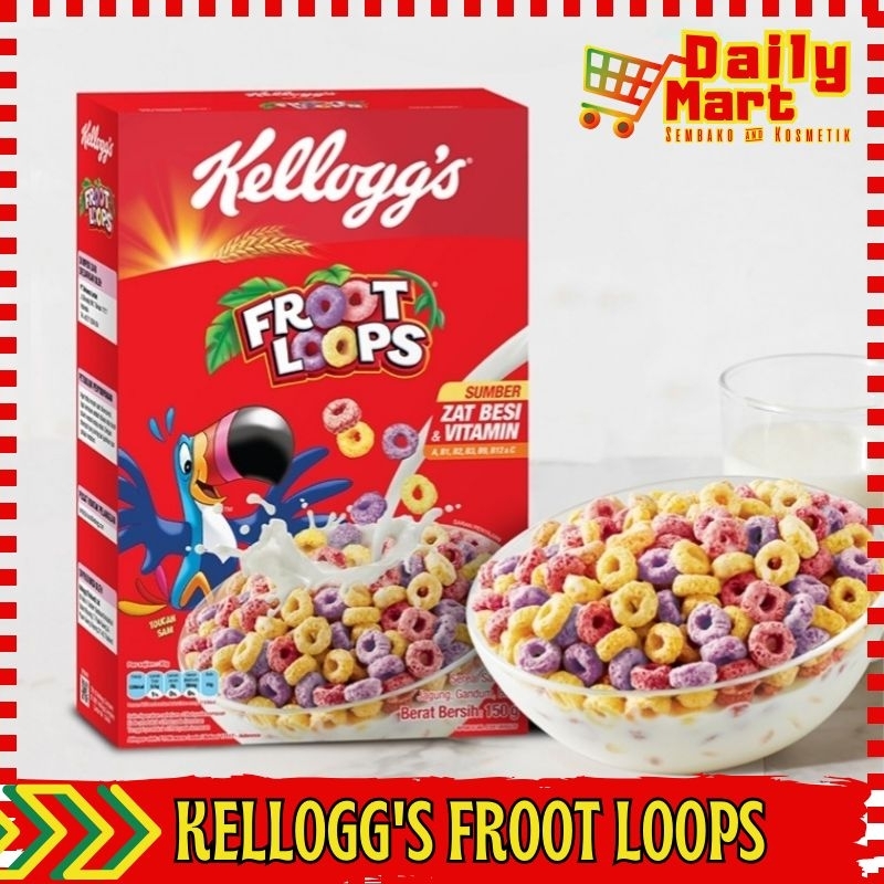 

KELLOGG'S FROOT LOOPS KEMASAN POUCH 55 GRAM DAN KOTAK 150 GRAM KELLOGGS SEREAL SARAPAN ANAK KAYA ZAT BESI DAN VITAMIN HARGA HEMAT TERMURAH