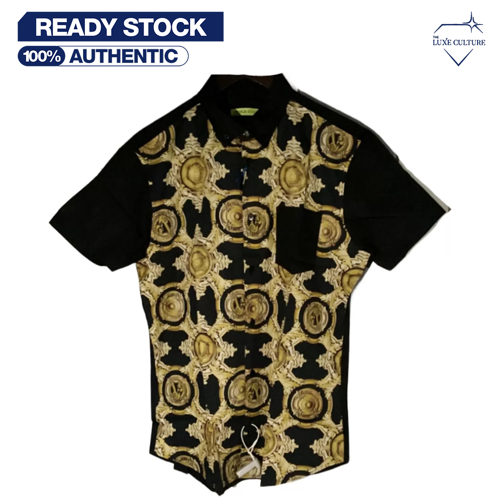 Versace Abstract Black Gold Shirt / Kemeja Pria Branded Original