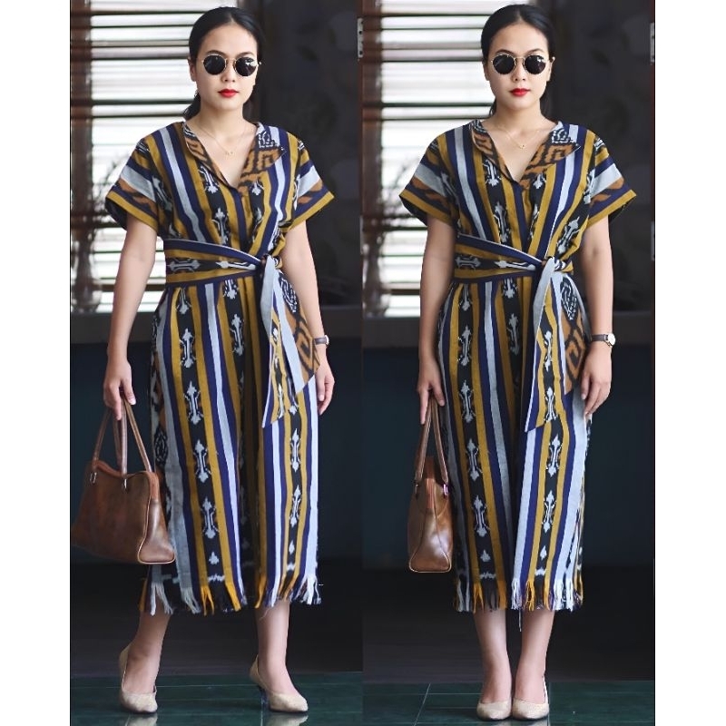 Long Dress Tunik Tenun Wanita Casual Formal
