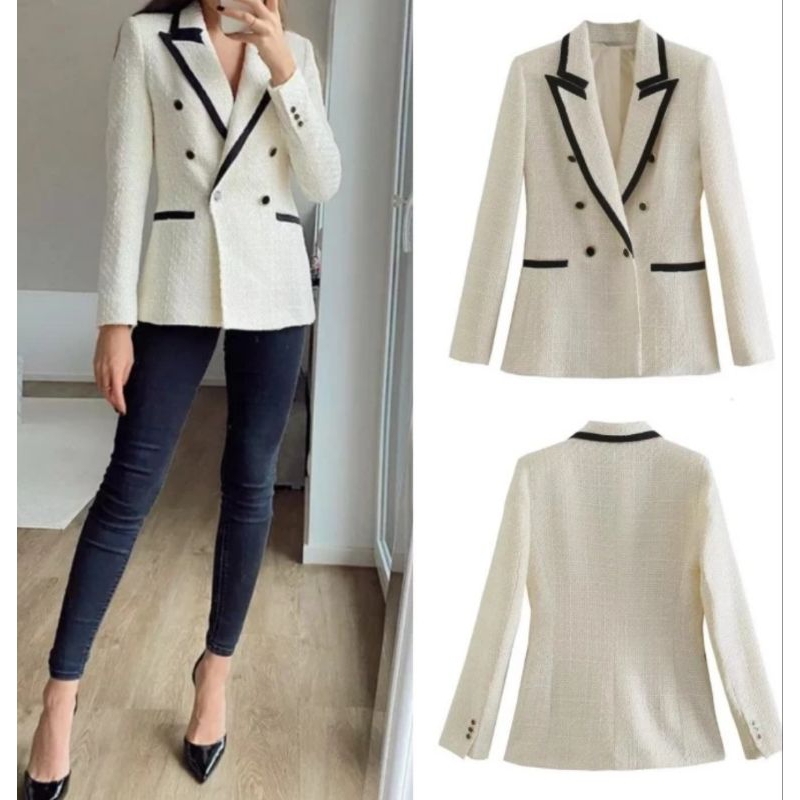 elegant white tweed blazer tag