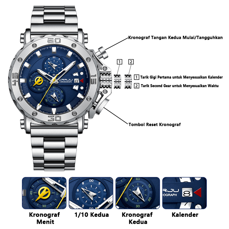EXCLUSIVE CRRJU JAM TANGAN PRIA MILITER MULTIFUNGSI KASUAL COWOK OLAHRAGA CHRONOGRAPH TAHAN AIR