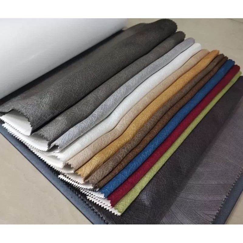 gorden polos motif serat bahan kain hotel blackout import untuk jendela minimalis dan pintu kamar mo