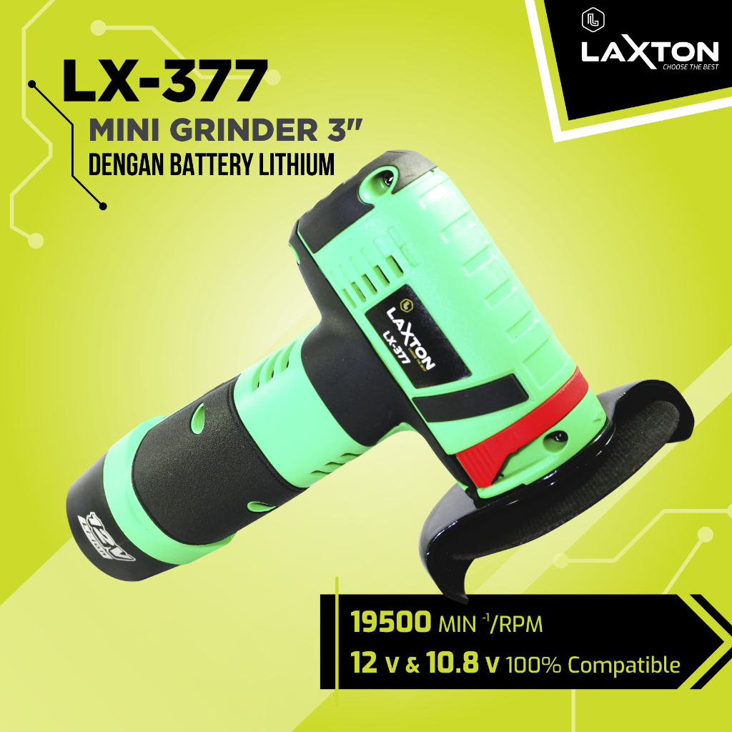 LAXTON LX377 mesin gerinda tangan angle grinder baterai cordless 3"