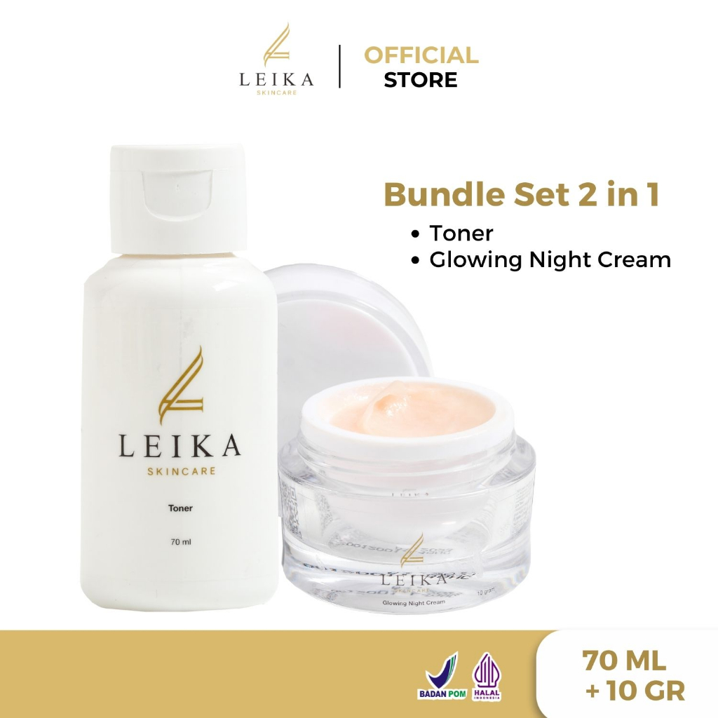 Leika Skincare 2 in 1 Glowing Night Cream & Toner Leika Skin Care Resmi BPOM