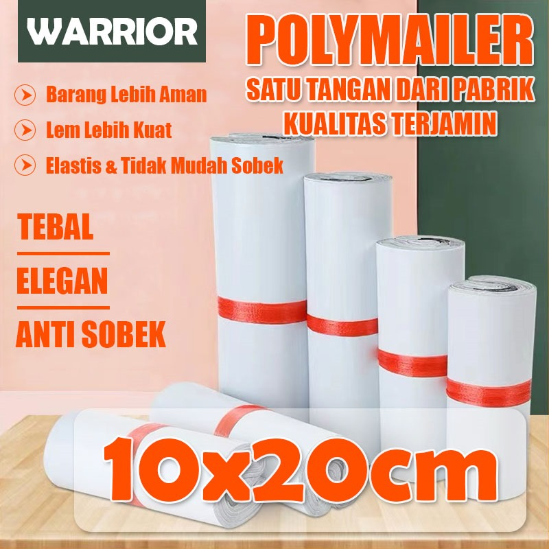 Fumu Polymailer Kantong Plastik Packing 10x20cm Putih Glossy Isi 100 pcs Grosir Kuat Elastis