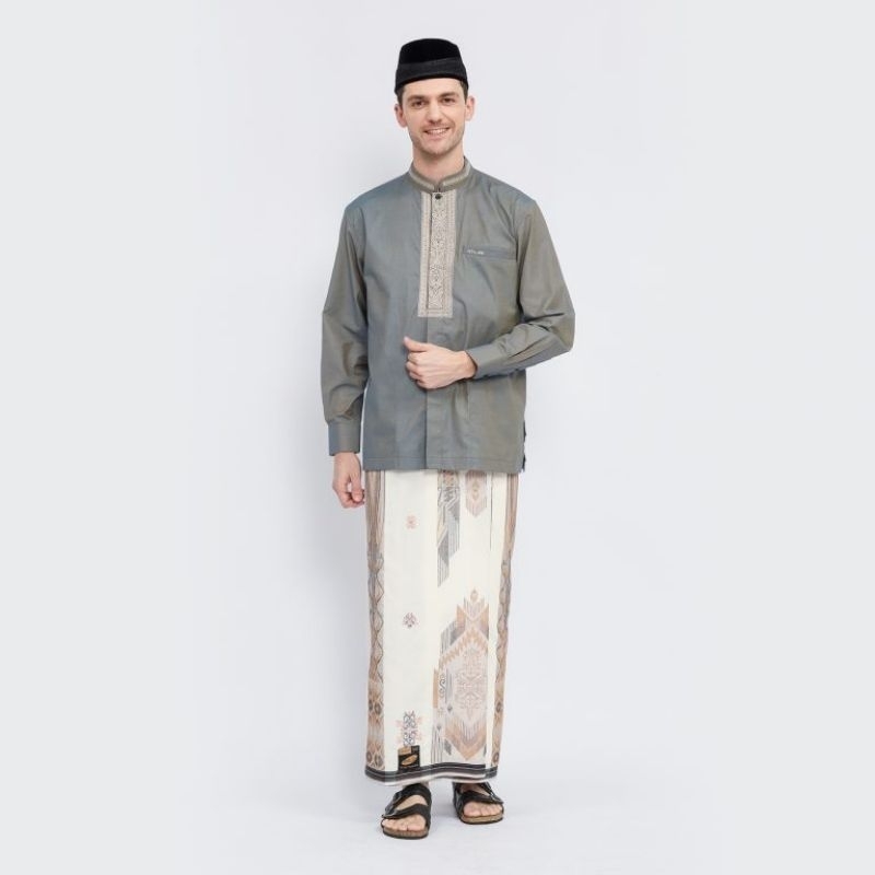 SARUNG ATLAS SUPER PREMIUM 980 GOLD MOTIF A9 JGL PUTIH CREAM