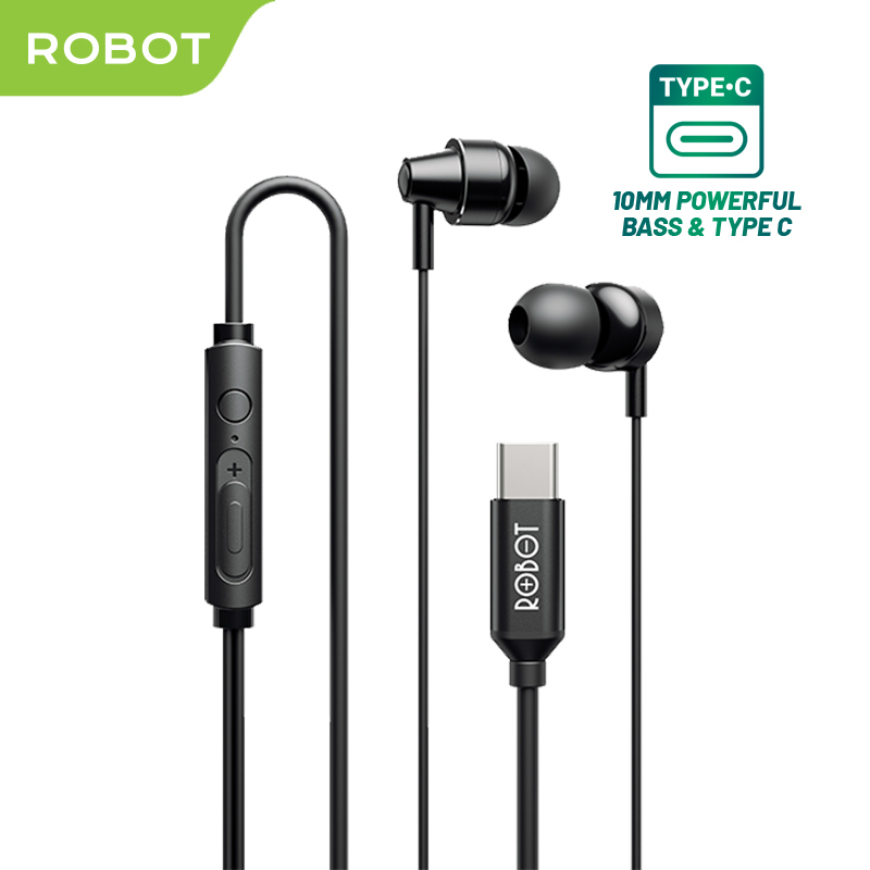 Headset Robot REC240S Headset Wired Earphone Bass Android Kabel Type USB C 3.5 mm Original - Garansi