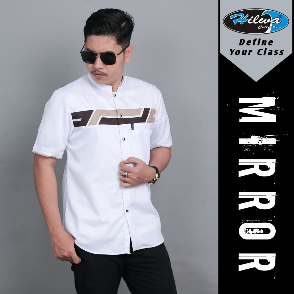 HILWA COLLECTION Kemeja Baju Koko Pria Lengan Pendek S M L XL XXL Jumbo Warna Putih Matt Katun Premi