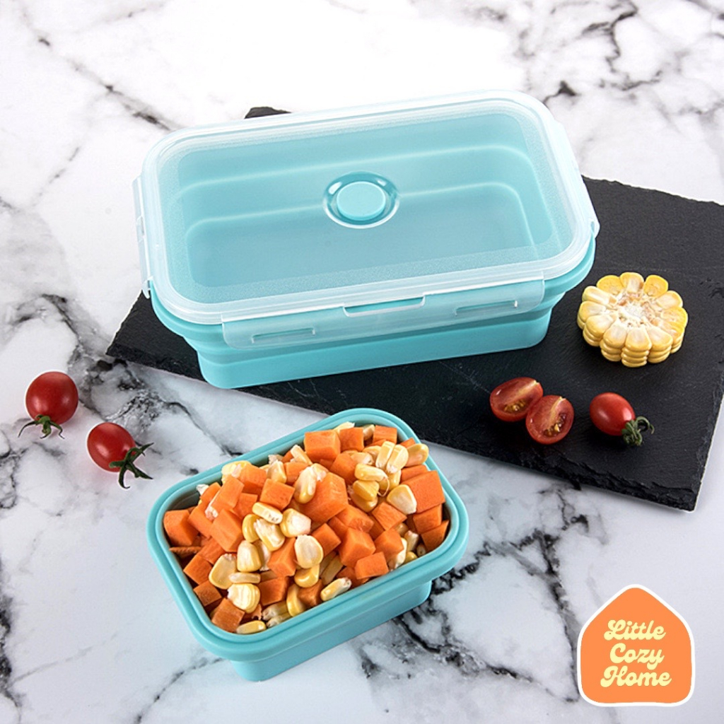 Foldable Lunch Box / Kotak Makan Lipat Satuan Eceran Expandable Bahan Container Silicone Lunch Box / Wadah Makan Lipat Silikon Praktis Mudah Dibawa Bekal Bento Box Food