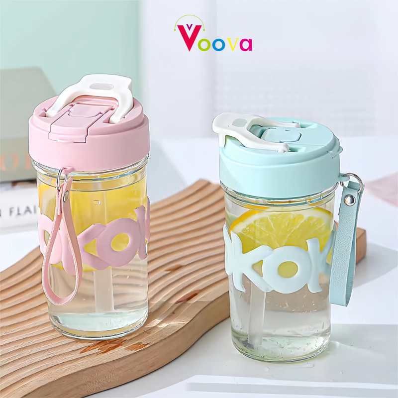 VOOVA 420ml Gelas Lucu Cangkir Mug Gelas Cangkir Gelas Ganda Sedotan Bermotif Cute Paragraph