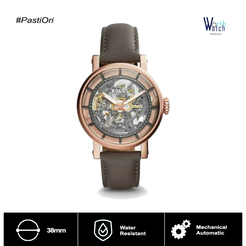 [PROMO] Jam Tangan Wanita Otomatis Terbaru Boyfriend Automatic Grey Leather Strap 36mm Tahan Air